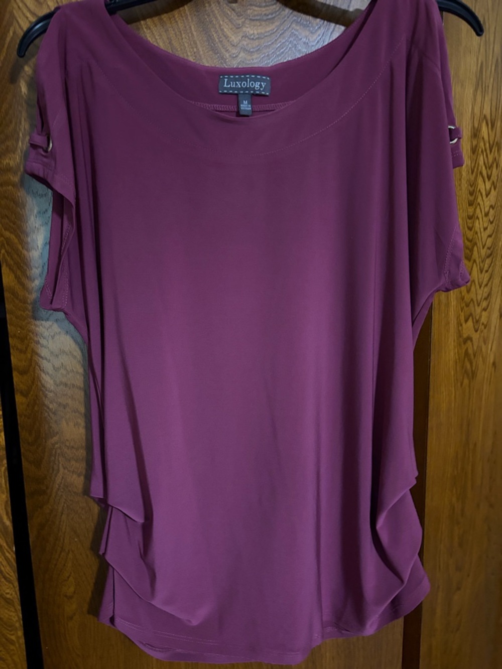 Luxology Women's Plum Short Sleeve Draped Top